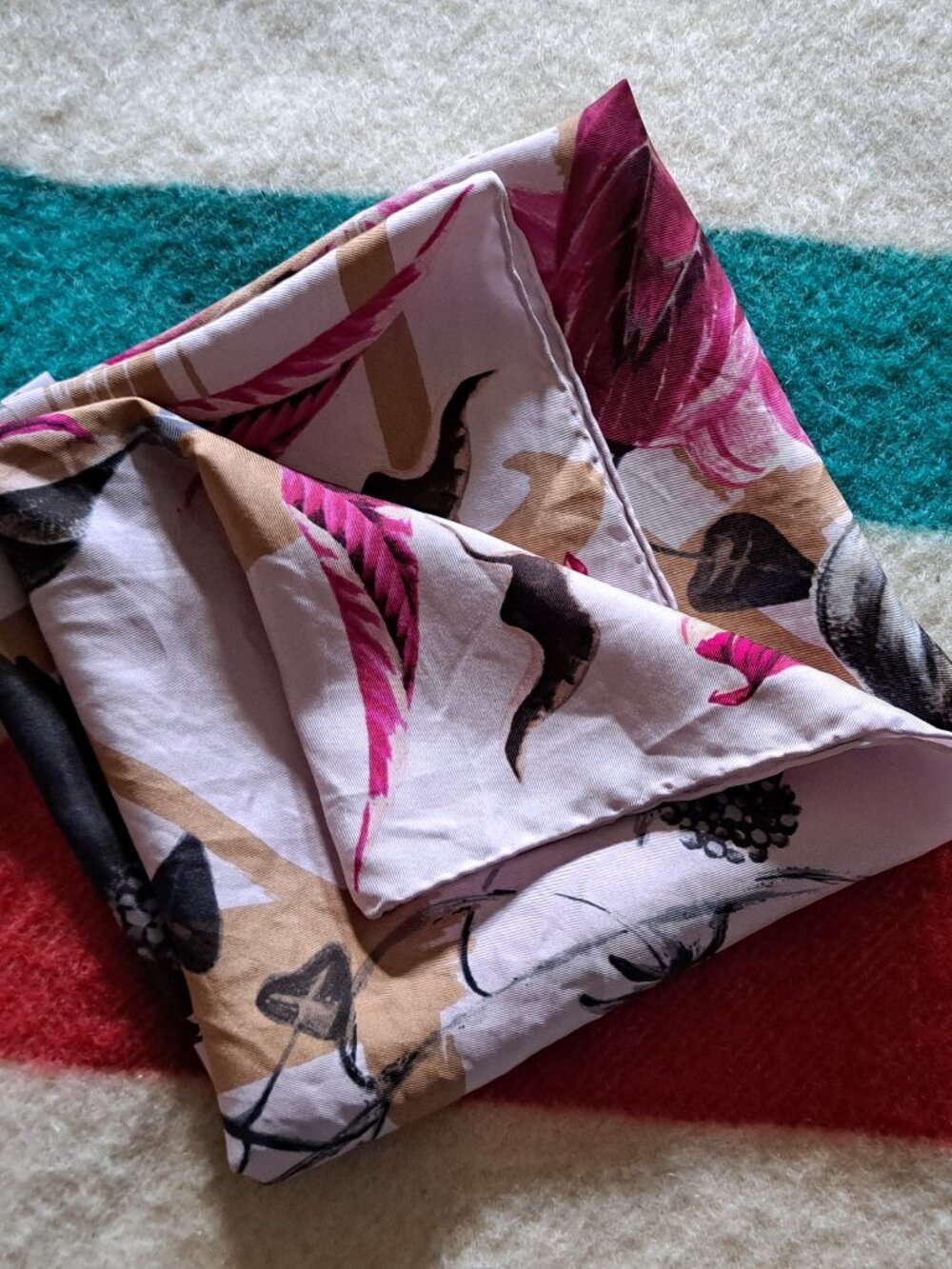 Christian Lacroix Silk Scarf, OS, black pink and purple floral - Picture 3 of 5